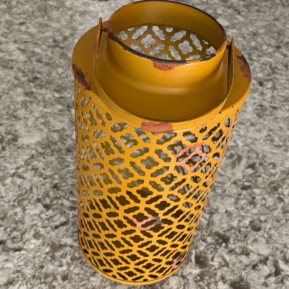Yellow Metal Lantern Candle Holder